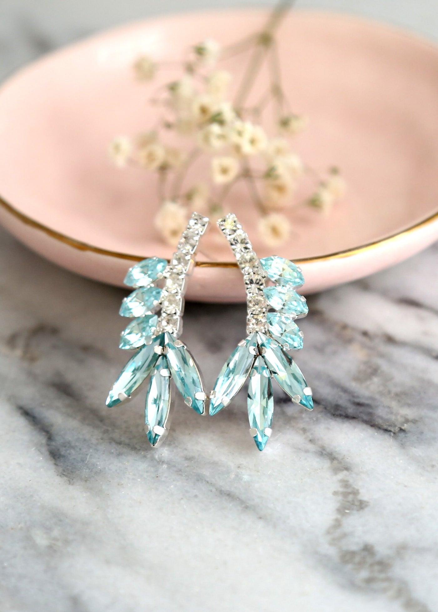 Aquamarine Earrings, Bridal Aquamarine Cluster Earrings, Light Blue Crystal Cluster Earrings, Bridesmaid Earrings, Gift For Her