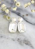 Bridal Classic Crystal Earrings, Pearl Crystal Stud Earrings, Emerald Cut Crystal Pearl Stud Earrings, Bridesmaids Earrings, Gift For Her