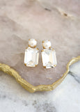 Bridal Classic Crystal Earrings, Pearl Crystal Stud Earrings, Emerald Cut Crystal Pearl Stud Earrings, Bridesmaids Earrings, Gift For Her