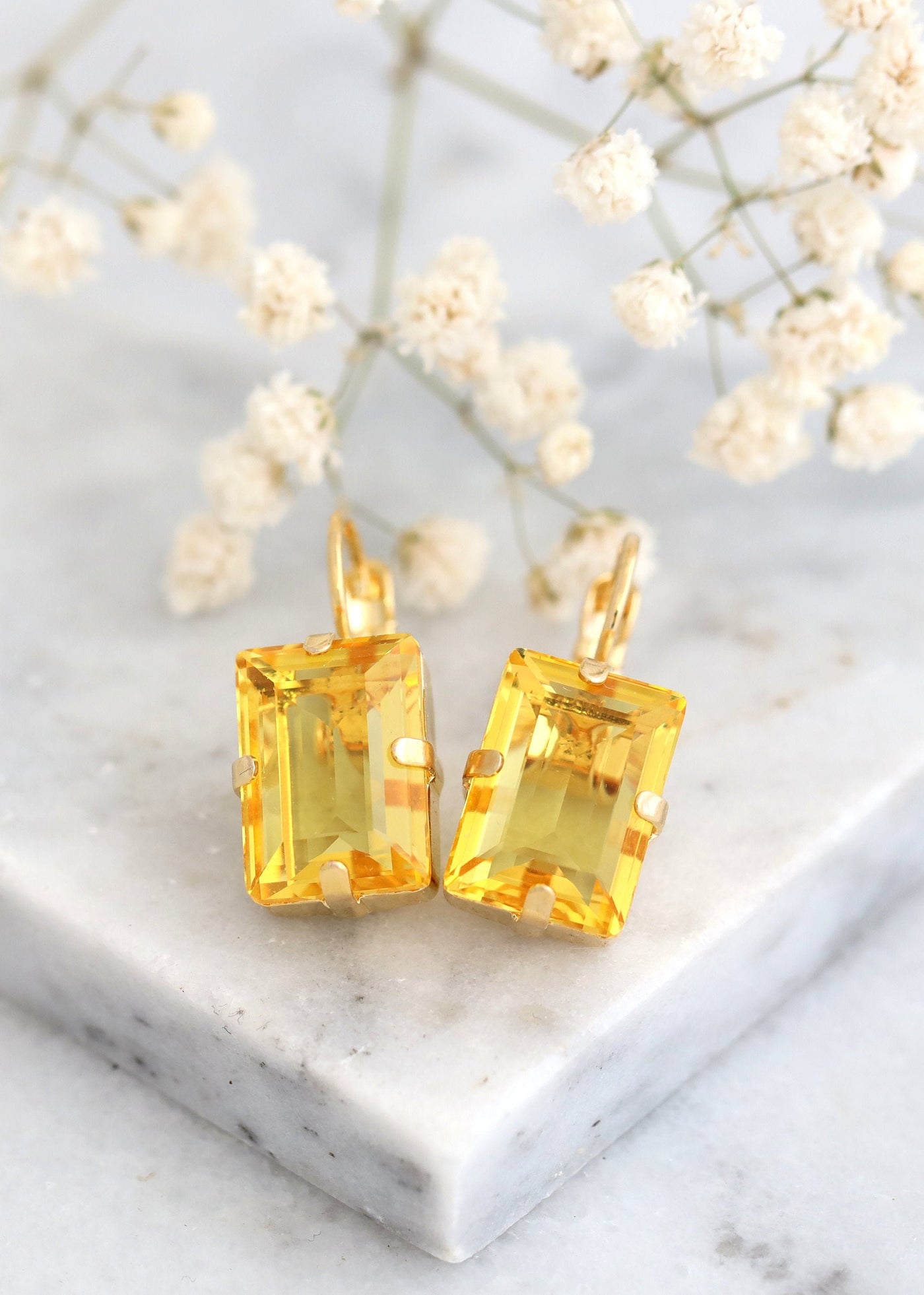 Yellow Drop Earrings, Yellow Earrings, Bridal Yellow Earrings, Yellow Crystal Earrings, Gift For Her, Bridesmaids Daffodil Yellow Earrings