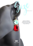 Red Ruby Drop Earrings, Red Green Earrings, Red Turquoise Earrings, Red Blue Statement Earrings, Gift For Woman, Red Crystal Earrings