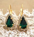 Emerald Earrings, Emerald Drop Crystal Earrings, Emerald Bridal Earrings, Dark Green Earrings, Teardrop Emerald Earrings, Green Earrings