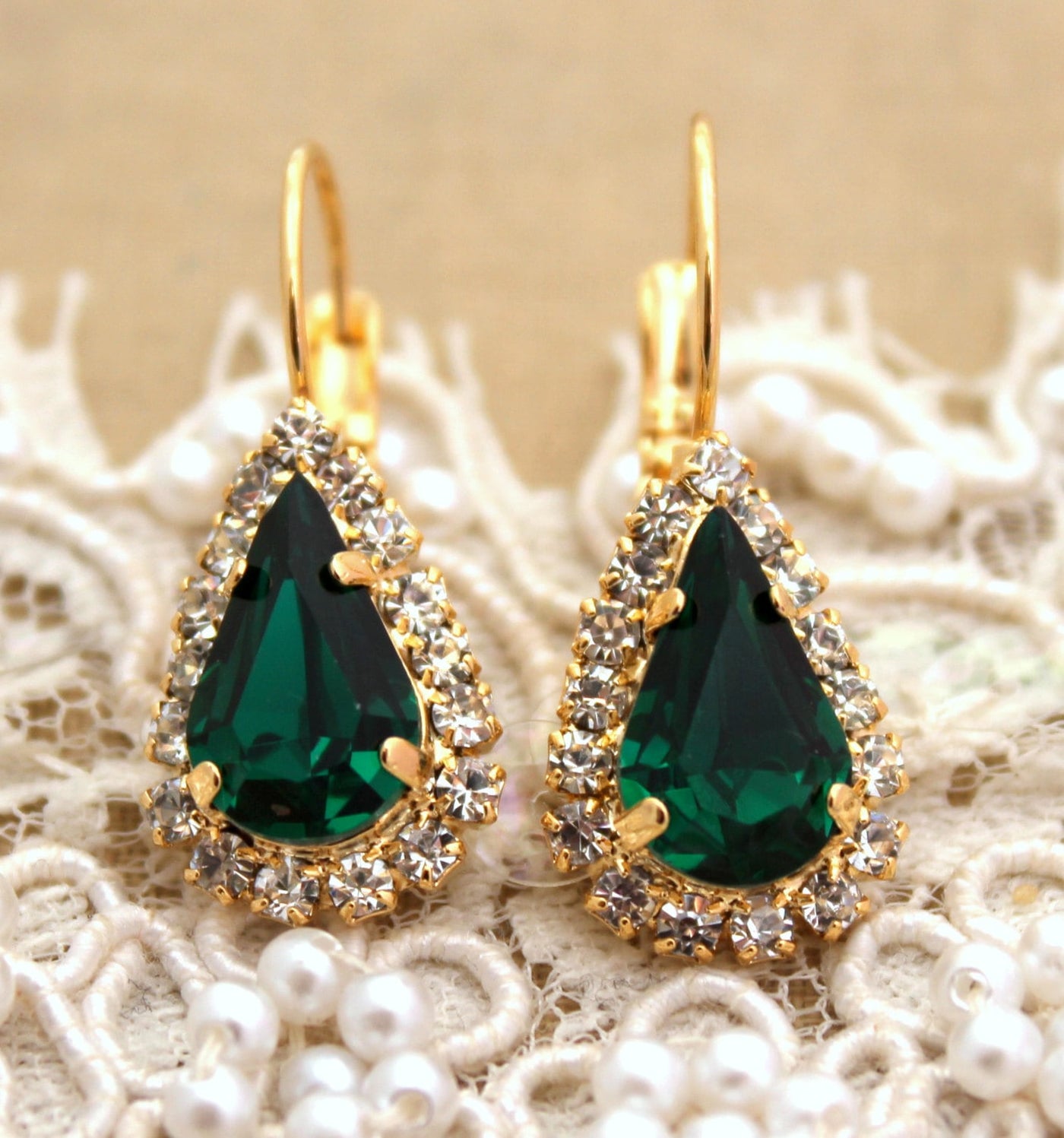Emerald Earrings, Emerald Drop Crystal Earrings, Emerald Bridal Earrings, Dark Green Earrings, Teardrop Emerald Earrings, Green Earrings