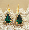 Emerald Earrings, Emerald Drop Crystal Earrings, Emerald Bridal Earrings, Dark Green Earrings, Teardrop Emerald Earrings, Green Earrings