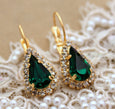 Emerald Earrings, Emerald Drop Crystal Earrings, Emerald Bridal Earrings, Dark Green Earrings, Teardrop Emerald Earrings, Green Earrings