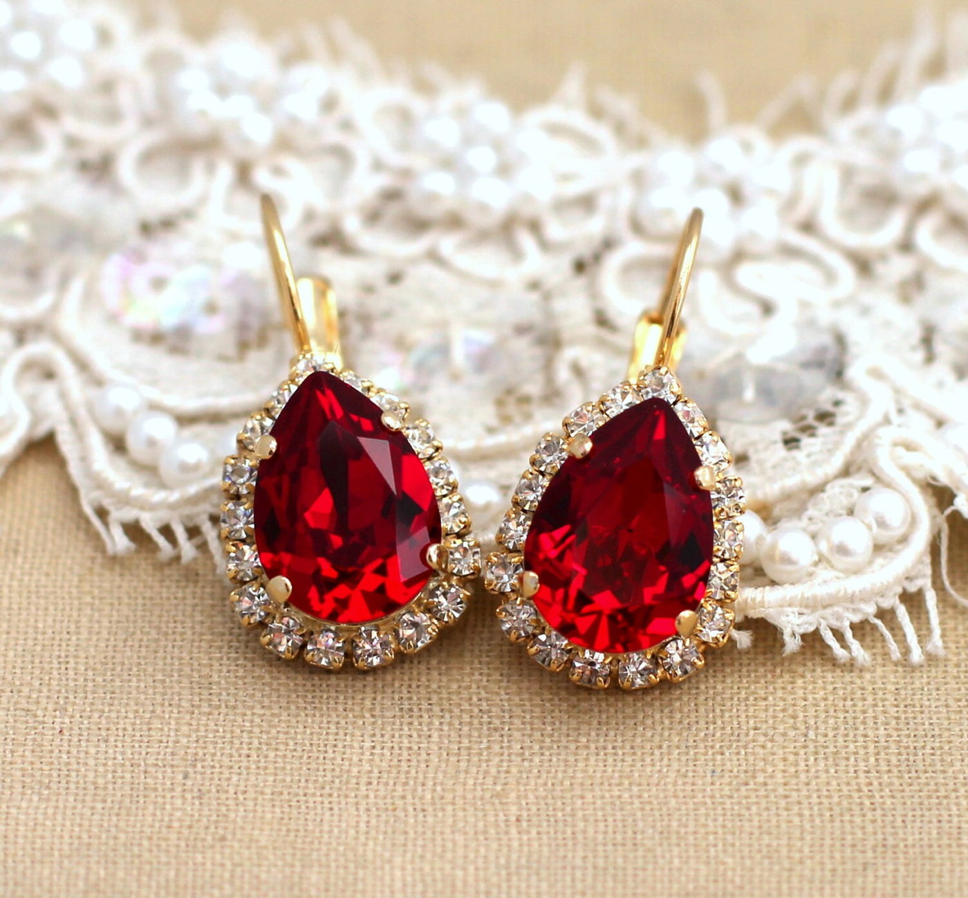 Red Drop Earrings, Bridal Red Drop Earrings, Ruby Red Crystal Drop Earrings, Bridesmaids Earrings, Gift For Her, Christmas Gifts For Mother