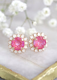 Pink Earrings, Pink Crystal Gold Stud Earrings, Pink stud pink earrings, Bridesmaids jewelry, Crystal Pink Earrings Handmade Gift For Her