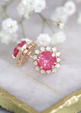 Pink Earrings, Pink Crystal Gold Stud Earrings, Pink stud pink earrings, Bridesmaids jewelry, Crystal Pink Earrings Handmade Gift For Her