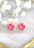Pink Earrings, Pink Crystal Gold Stud Earrings, Pink stud pink earrings, Bridesmaids jewelry, Crystal Pink Earrings Handmade Gift For Her