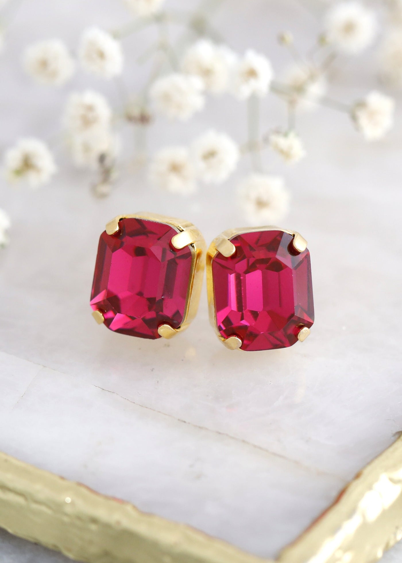 Fuchsia Pink Stud Earrings, Dark Pink Crystal Earrings, Bridesmaids Magenta Pink Earrings, Fuchsia Pink Elegant Earrings, Gift For Her