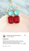 Red Ruby Drop Earrings, Red Green Earrings, Red Turquoise Earrings, Red Blue Statement Earrings, Gift For Woman, Red Crystal Earrings