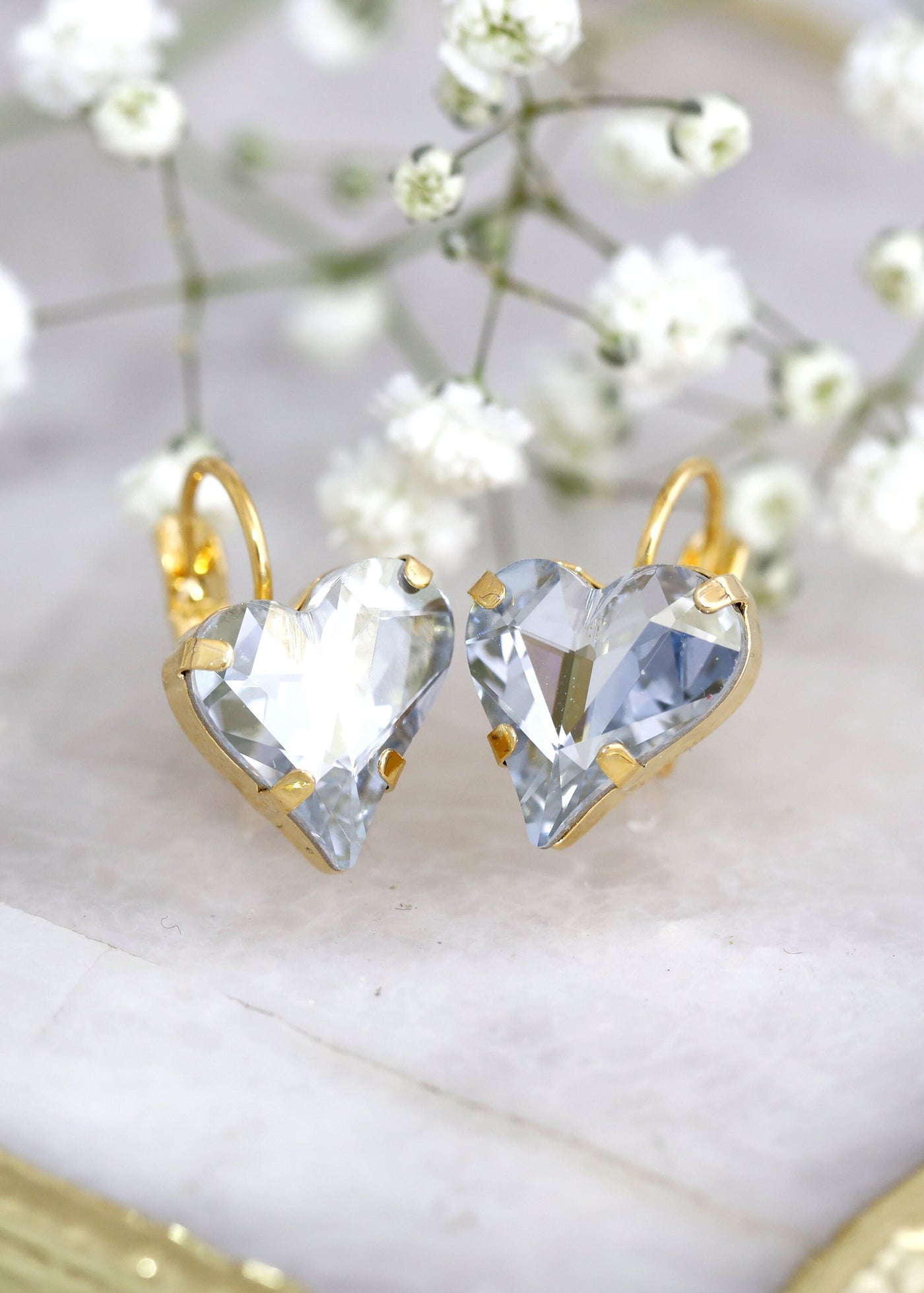 Dusty Blue Drop Earrings, Heart Drop Earrings, Bridal Light Blue Crystal Drop Earrings, Gift For Her, Bridal Something Blue Earrings