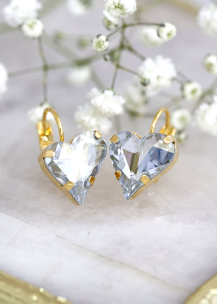 Dusty Blue Drop Earrings, Heart Drop Earrings, Bridal Light Blue Crystal Drop Earrings, Gift For Her, Bridal Something Blue Earrings