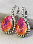 Orange Pink Earrings, Silver Orange Earrings, Orange Crystal Earrings, Volcano Earrings,Teardrop Silver Earrings, Orange Droop Earrings
