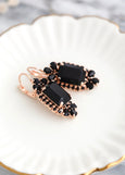 Black Gold Crystal Earrings, Black Swarovski Drop Earrings, Bridal Black Drop Earrings, Black Gold Earrings, Bridesmaids Black Earrings