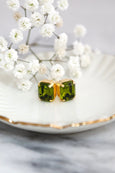 Oliveen Green Stud Earrings, Bridal Green Olive Crystal Earrings, Bridesmaids Earrings, Oliveen Crystal Emerald Cut Earrings, Green Studs