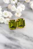 Oliveen Green Stud Earrings, Bridal Green Olive Crystal Earrings, Bridesmaids Earrings, Oliveen Crystal Emerald Cut Earrings, Green Studs
