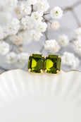 Oliveen Green Stud Earrings, Bridal Green Olive Crystal Earrings, Bridesmaids Earrings, Oliveen Crystal Emerald Cut Earrings, Green Studs