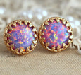 Opal Earrings, Purple Earrings, Opal Jewelry, Purple Studs, Opal Stud Earrings, Gift For Woman, Gold Opal Earrings, Christmas Gift for her