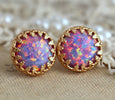 Opal Earrings, Purple Earrings, Opal Jewelry, Purple Studs, Opal Stud Earrings, Gift For Woman, Gold Opal Earrings, Christmas Gift for her