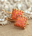 Opal Earrings, Opal Drop Earrings, Fire Opal Earrings, Gift for her, Christmas Gift, Australian Opal, Orange Earrings, Opal Gold Earrings