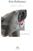 Pink Turquoise Lever Back Crystal Earrings, Hot Pink Earrings, Dark Pink Earrings With Blue Crystals. Austrian Crystallized Fuchsia Crystal Drop Earrings