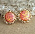 Opal Stud Earrings, Opal Studs, Fire Opal Earrings, Gift For Her, Orange Stud Earrings, Orange Crystal Earrings, Opal Gift For Her