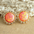 Opal Stud Earrings, Opal Studs, Fire Opal Earrings, Gift For Her, Orange Stud Earrings, Orange Crystal Earrings, Opal Gift For Her