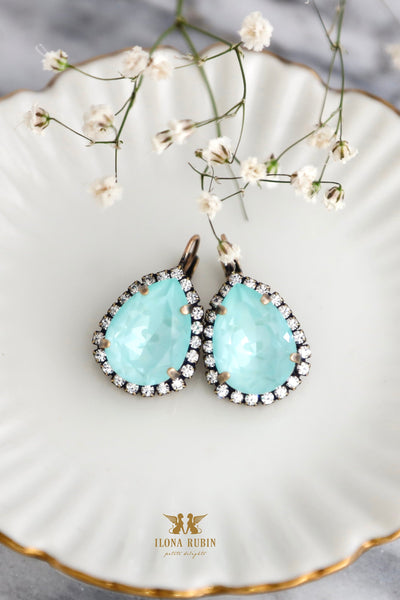 Light Green Crystal Earrings, Soft Green Bridal Crystal Drop Earrings, Bridal Green Mint Earrings, See Foam Green Earrings, Gift For Her.