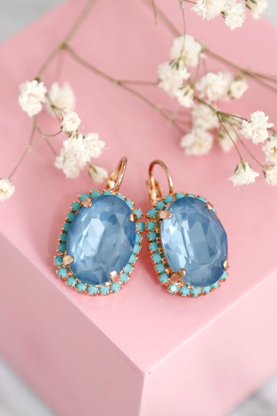 Blue Denim Crystal Earrings, Blue Crystal Drop Earrings, Denim Blue Earrings, Gift For Woman, Handmade Earrings, Blue Earrings