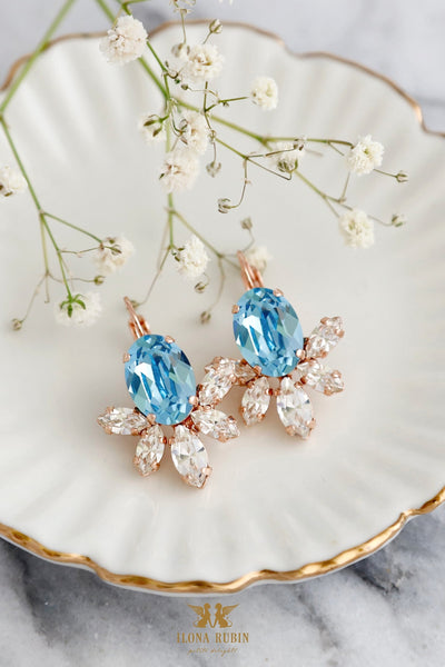Aquamarine Light Blue Crystal Drop Earrings. Featuring sparkling aquamarine crystals in a delicate drop design, these earrings are perfect for any occasion. Ideal for gifting or adding a touch of sophistication to your outfit