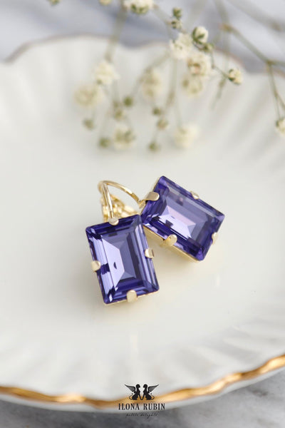 These Purple Tanzanite Crystal Earrings are perfect for the bride&#39;s mother or any special occasion. The stunning violet hue complements elegant attire, making these drop earrings a beautiful choice for celebrating in style.