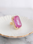 Purple Cocktail Crystal Ring, Orchid Purple Statement Crystal Ring, Statement Gold Crystal Ring, Adjustable Cocktail Purple Ring