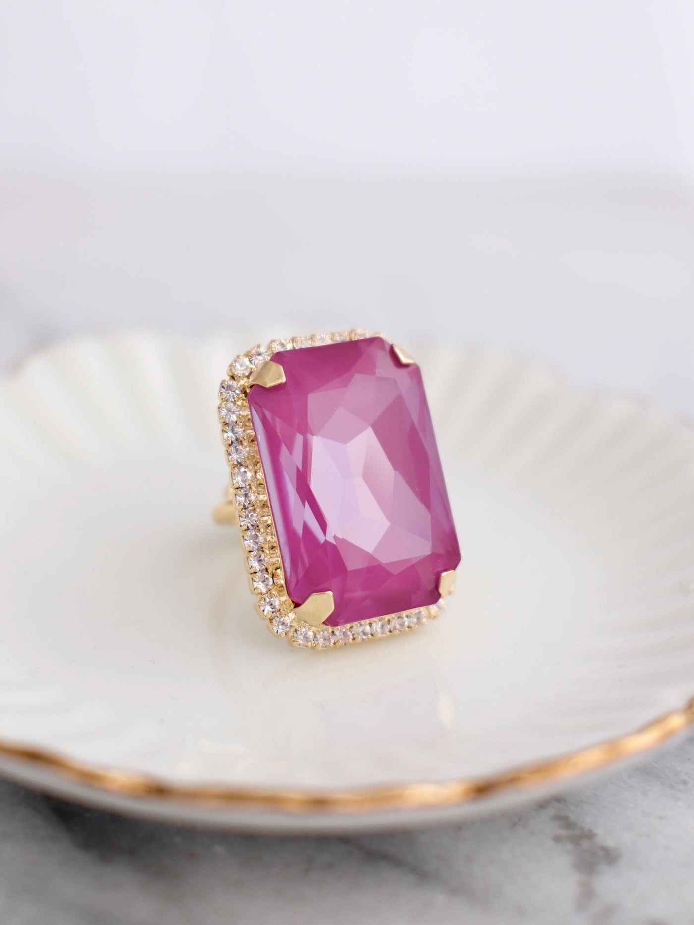 Purple Cocktail Crystal Ring, Orchid Purple Statement Crystal Ring, Statement Gold Crystal Ring, Adjustable Cocktail Purple Ring