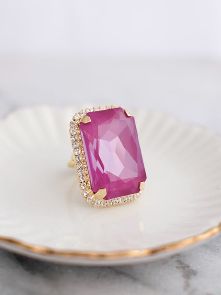 Purple Cocktail Crystal Ring, Orchid Purple Statement Crystal Ring, Statement Gold Crystal Ring, Adjustable Cocktail Purple Ring