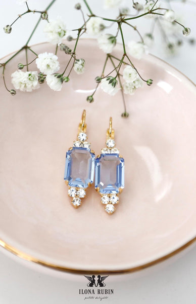 Light Sapphire Bridal Drop Earrings, Aquamarine Crystal Earrings, Light Blue Wedding Earrings, Elegant Gift for Her, Bridesmaid Jewelry