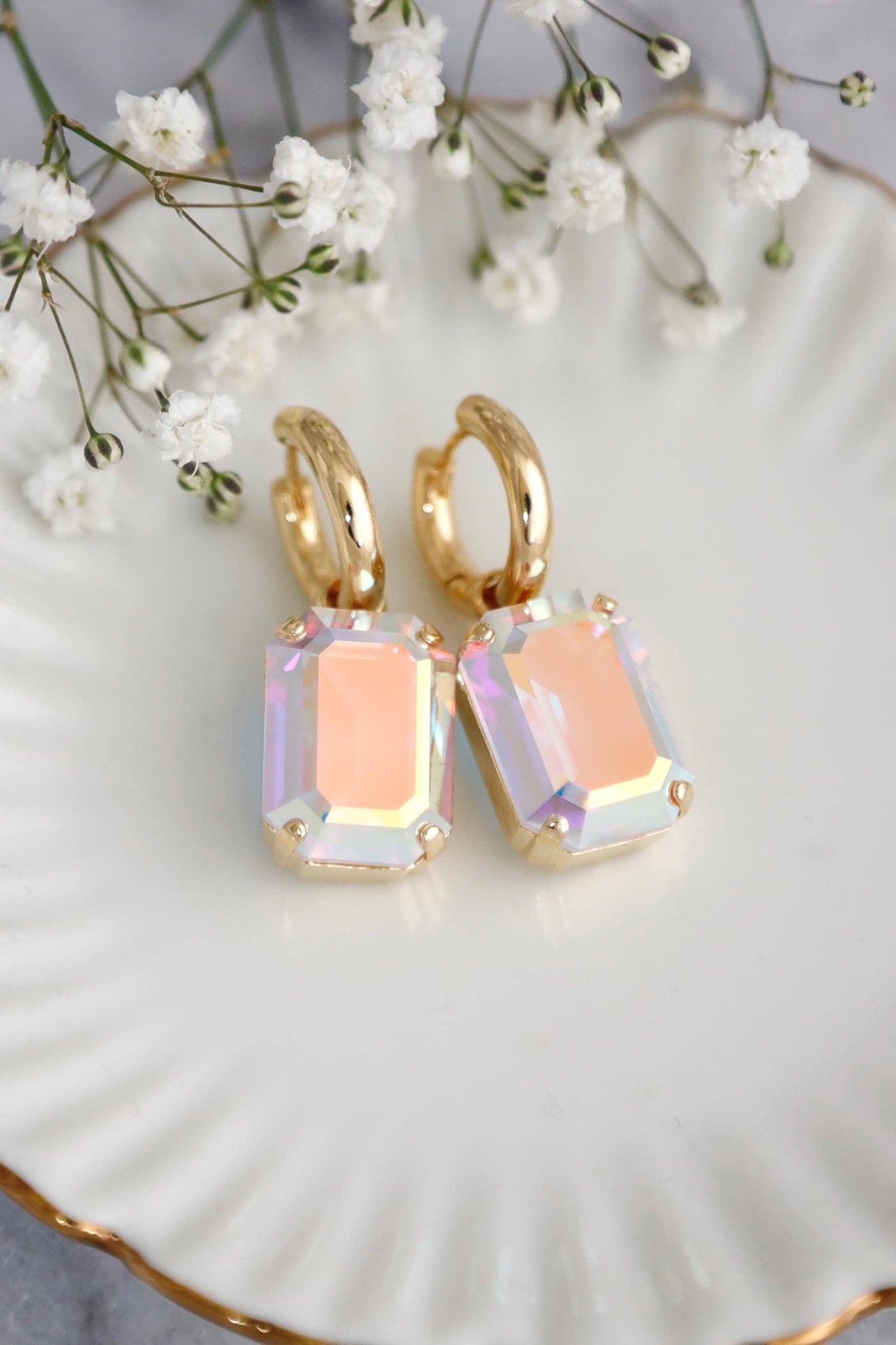 AB Crystal Earrings, Aurora Borealis Crystal Huggie Earrings, Bridal Crystal Hoops, Vintage-Inspired AB Drop Earrings, Statement Earrings