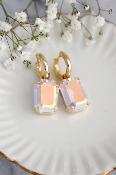 AB Crystal Earrings, Aurora Borealis Crystal Huggie Earrings, Bridal Crystal Hoops, Vintage-Inspired AB Drop Earrings, Statement Earrings
