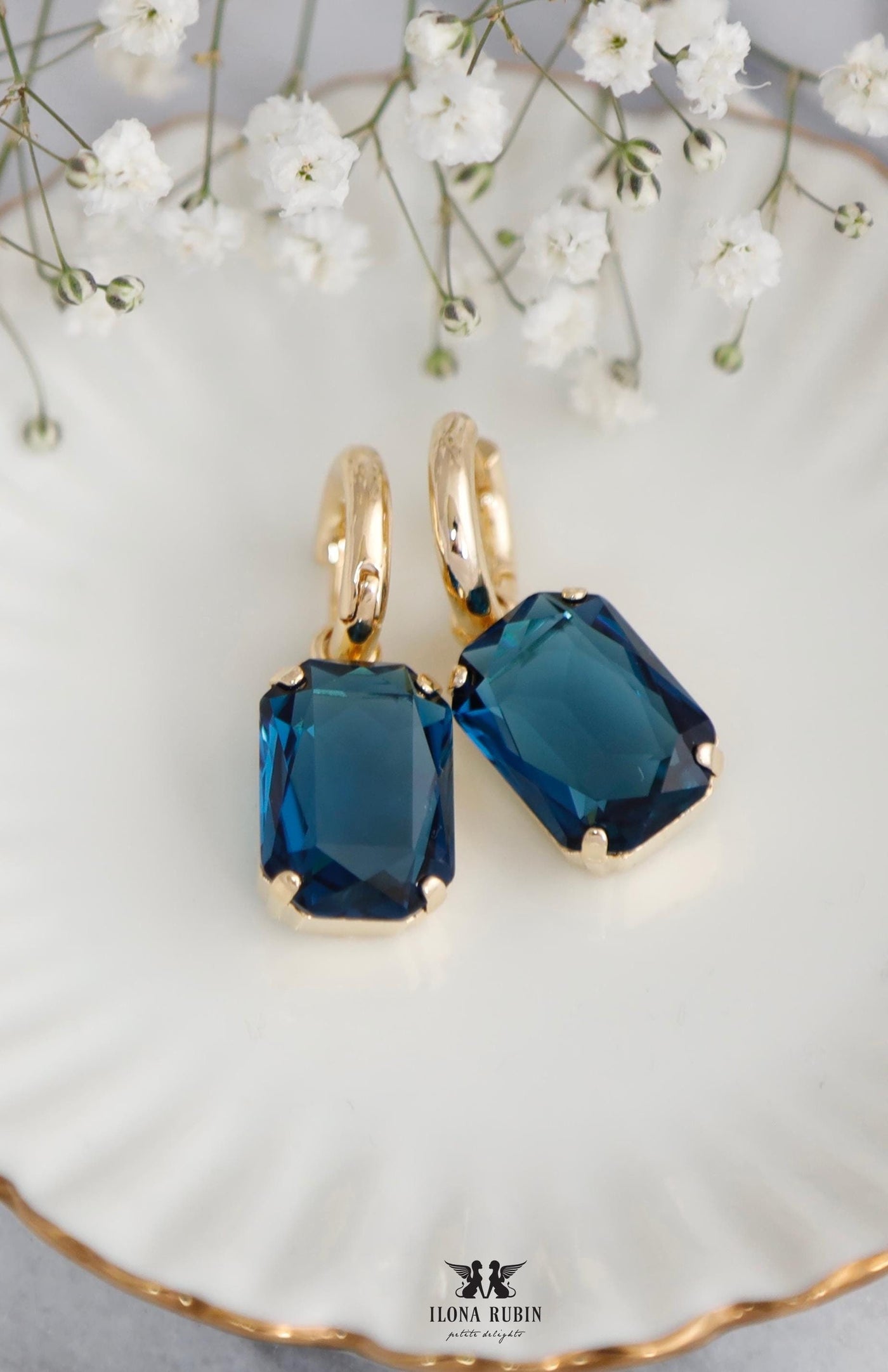 Blue Navy Earrings, Sapphire Blue Crystal Huggie Earrings, Bridal Crystal Hoops, Vintage-Inspired Dark Blue Drop Earrings, Blue Earrings