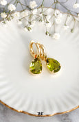Green Olive Earrings, Olivin Green Crystal Huggie Earrings, Bridal Crystal Hoops, Everyday Green Drop Earrings, Hoop Green Dangle Earrings