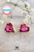 Valentine Heart Stud Earrings, Bridal Dark Pink Earrings, Pink Stud Earrings, Valentine Gift For Her, Crystal Heart Earrings, Pink Studs