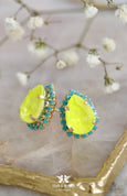 Handmade neon Yellow stud earrings in a stunning new color, perfect for brightening any look. Embellished with Swarovski© crystals, these pear-shaped earrings are a unique and stylish gift for women.