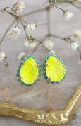 Handmade neon Yellow stud earrings in a stunning new color, perfect for brightening any look. Embellished with Swarovski© crystals, these pear-shaped earrings are a unique and stylish gift for women.