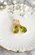 Green Olive Earrings, Olivin Green Crystal Huggie Earrings, Bridal Crystal Hoops, Everyday Green Drop Earrings, Hoop Green Dangle Earrings