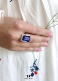 Sapphire Blue Cocktail Ring, Dark Blue Crystal Ring, Statement Blue Crystal Ring, Adjustable Cocktail Ring, Embellished with Swarovski.