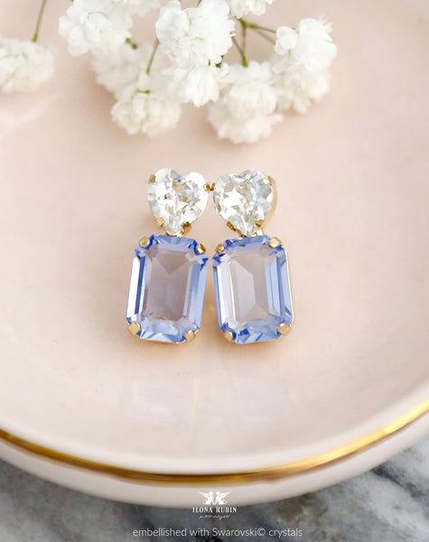 Light Blue Stud Earrings, Light Sapphire Classic Stud Earrings, Heart Crystal Blue Crystal Drop Earrings, Heart Stud Earrings, Gift For Her