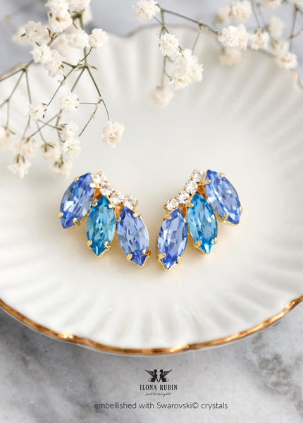 Light Blue Aquamarine Clip On Earrings, Light Sapphire Crystal Clip On Earrings, Bridal Blue Clip On Earrings, Blue Crystal Gift for Her