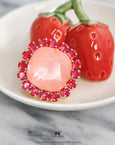 Pink Red Cocktail Crystal Ring, Hot Pink Statement Crystal Ring, Statement Pink Crystal Ring, Adjustable Cocktail Pink Ring, Gift For