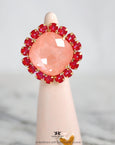 Pink Red Cocktail Crystal Ring, Hot Pink Statement Crystal Ring, Statement Pink Crystal Ring, Adjustable Cocktail Pink Ring, Gift For