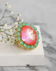 Orange Green Cocktail Crystal Ring, Green Orange Statement Crystal Ring, Statement Crystal Ring, Adjustable Cocktail Orange Ring, Gift For